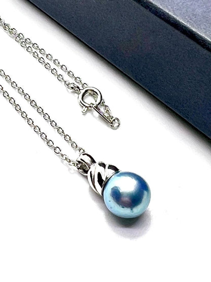 42cm Akoya pearl necklace with 10mm round genuine indigo blue pearls