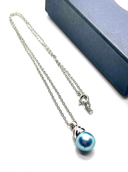 42cm Akoya pearl necklace with 10mm round genuine indigo blue pearls