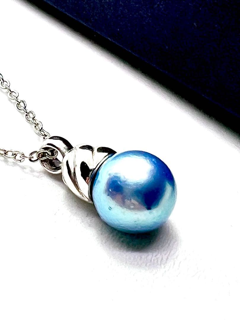 42cm Akoya pearl necklace with 10mm round genuine indigo blue pearls