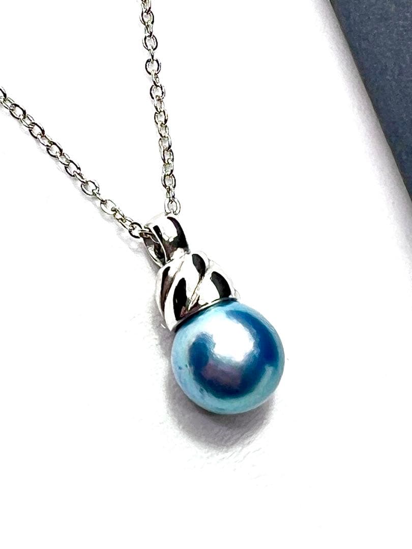 42cm Akoya pearl necklace with 10mm round genuine indigo blue pearls