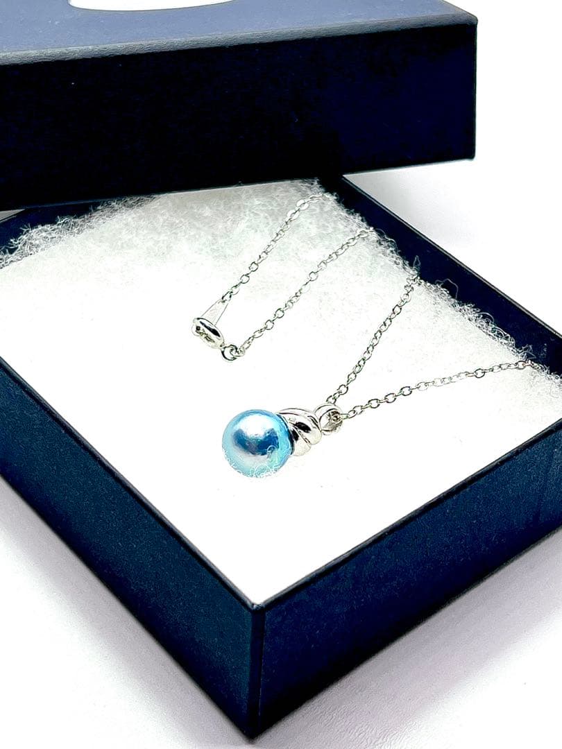 42cm Akoya pearl necklace with 10mm round genuine indigo blue pearls