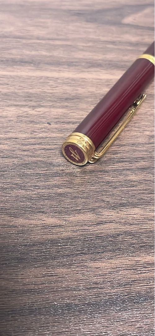 Waterman Fountain Pen with K18 gold nib in wine red resin featuring a metal clip and simple straight body design