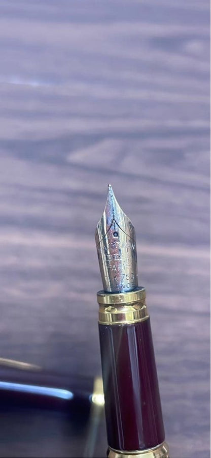 Waterman Fountain Pen with K18 gold nib in wine red resin featuring a metal clip and simple straight body design