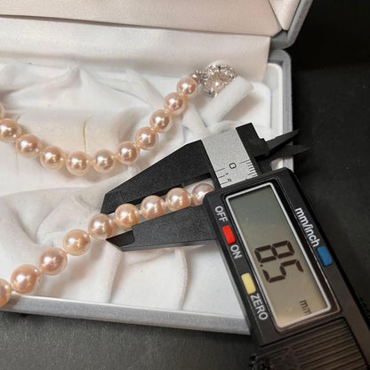 Akoya white pearl necklace featuring pearls sized 8.5 to 8.8mm on a 42cm strand