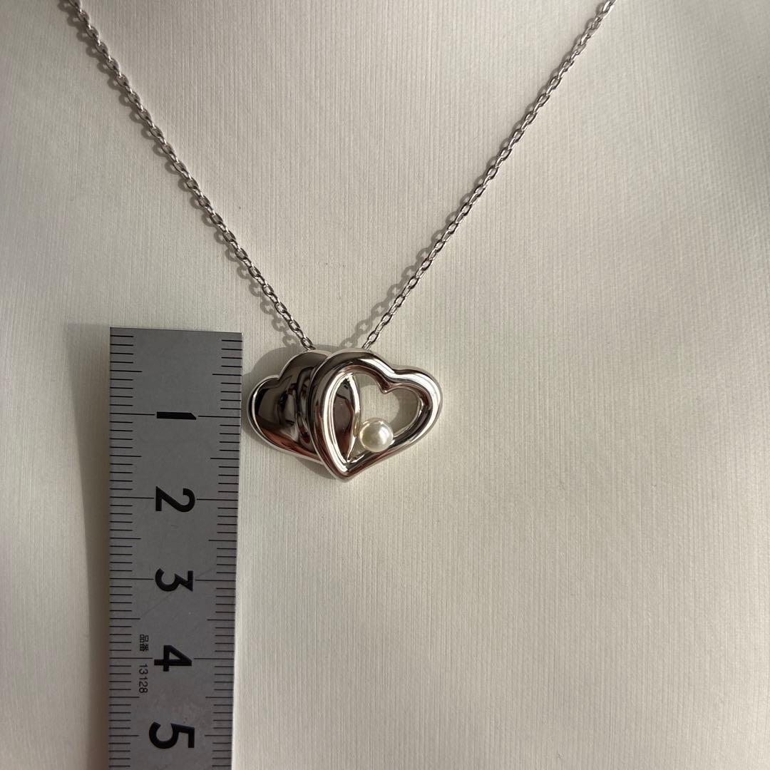 MIKIMOTO Heart Silver Pearl Necklace #684 featuring a silver heart pendant with pearl on a 40cm chain