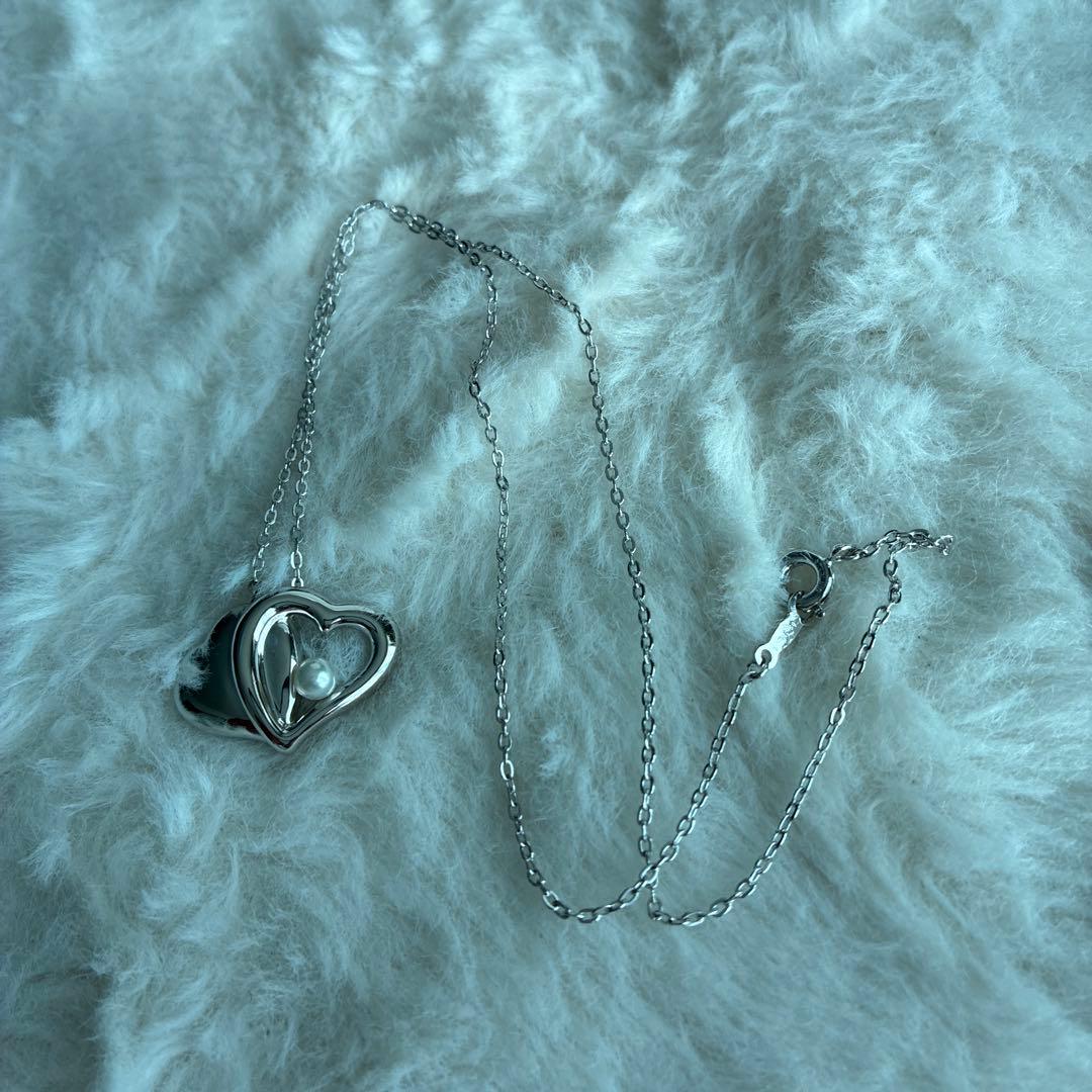 MIKIMOTO Heart Silver Pearl Necklace #684 featuring a silver heart pendant with pearl on a 40cm chain