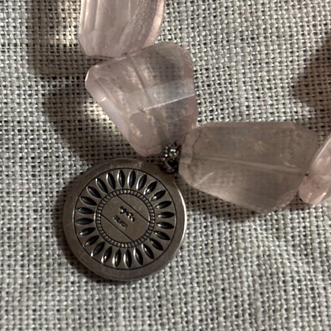 Agete silver 925 necklace with antique finish and rose quartz stone, 50 cm length