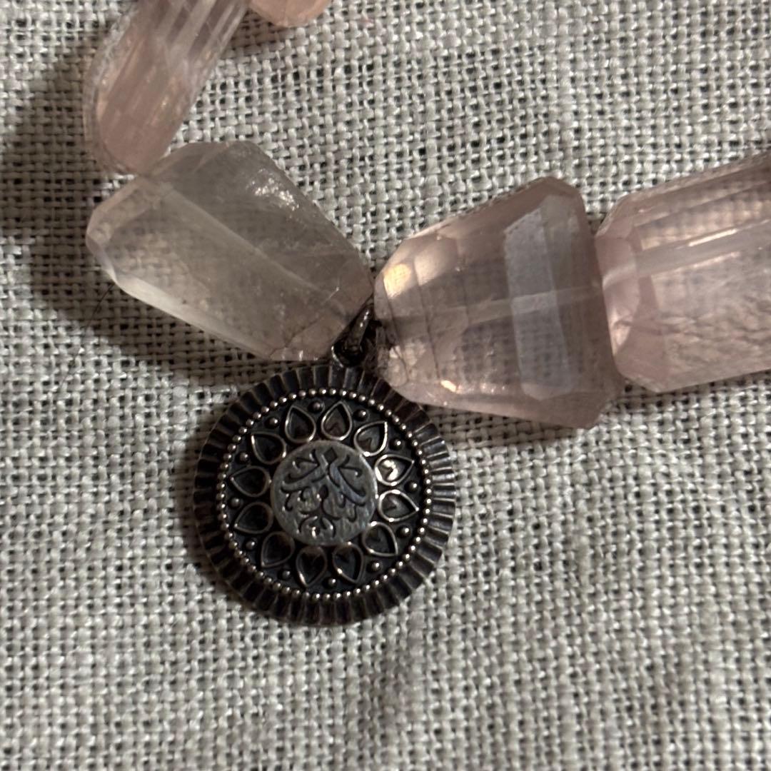 Agete silver 925 necklace with antique finish and rose quartz stone, 50 cm length