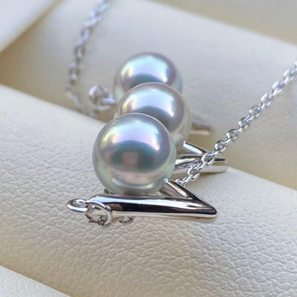 Honke Pearl Akoya 3-row necklace with 6.8mm natural water blue pearls and silver extension chain