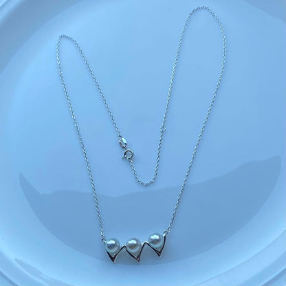 Honke Pearl Akoya 3-row necklace with 6.8mm natural water blue pearls and silver extension chain