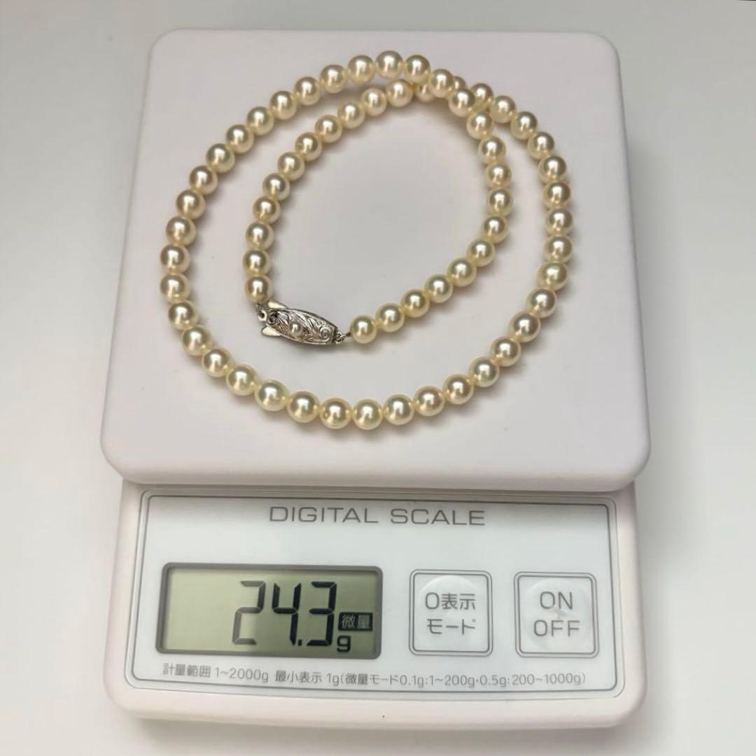 Tasaki Aoya white gold pearl necklace with 6.5mm pearls, 43 cm length