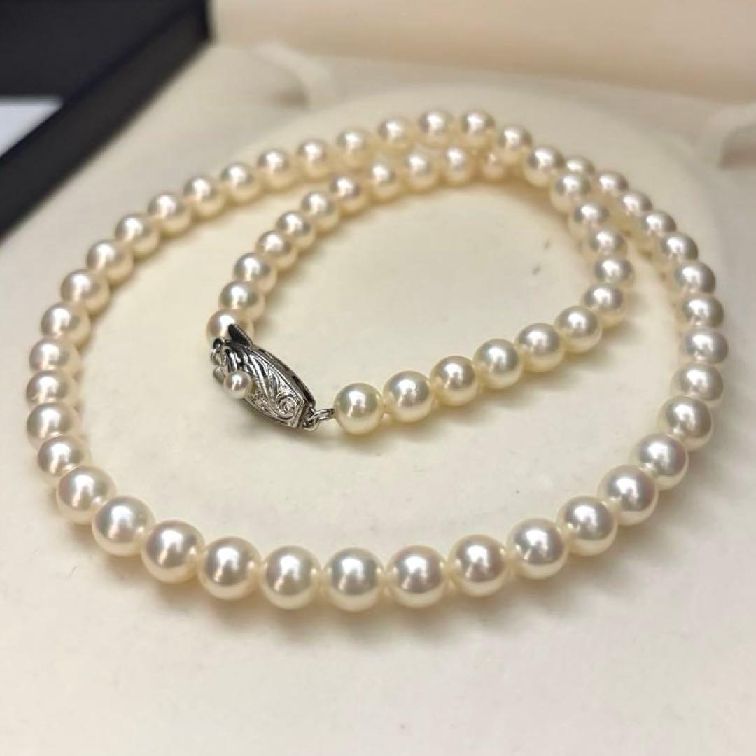 Tasaki Aoya white gold pearl necklace with 6.5mm pearls, 43 cm length