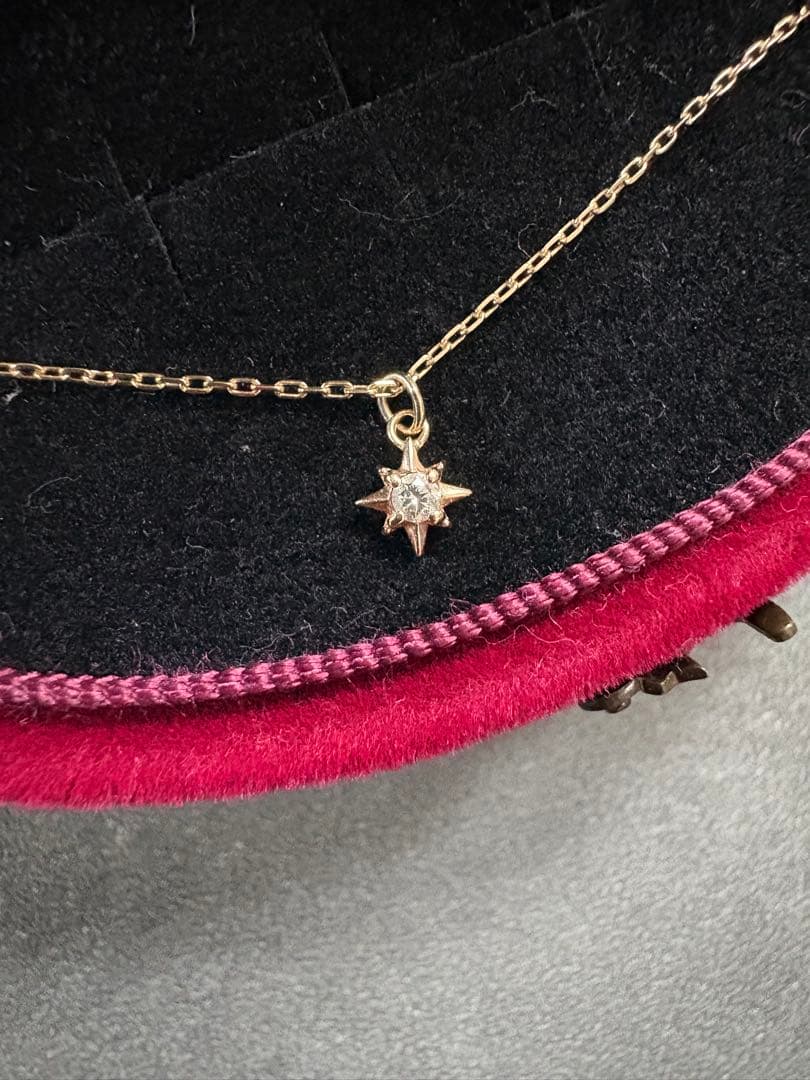 agete K10 gold tone star-shaped pendant necklace with diamond decoration