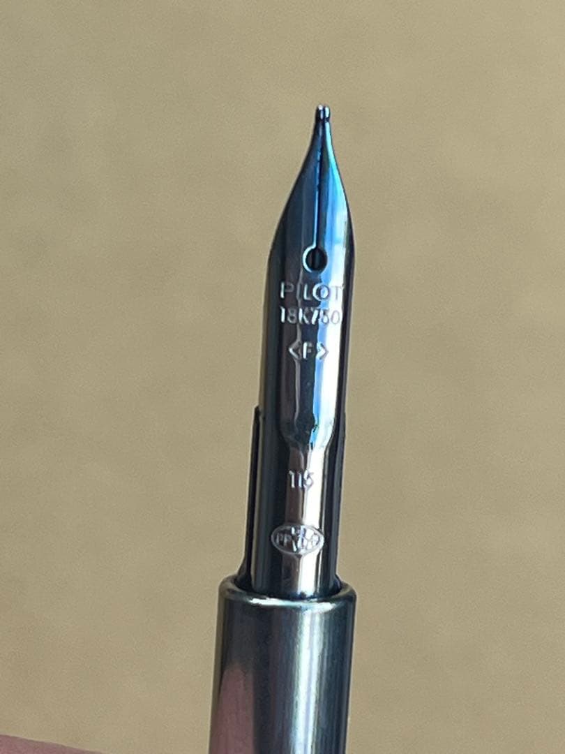 Pilot fountain pen with 18K 750 fine nib in black shown on a white background