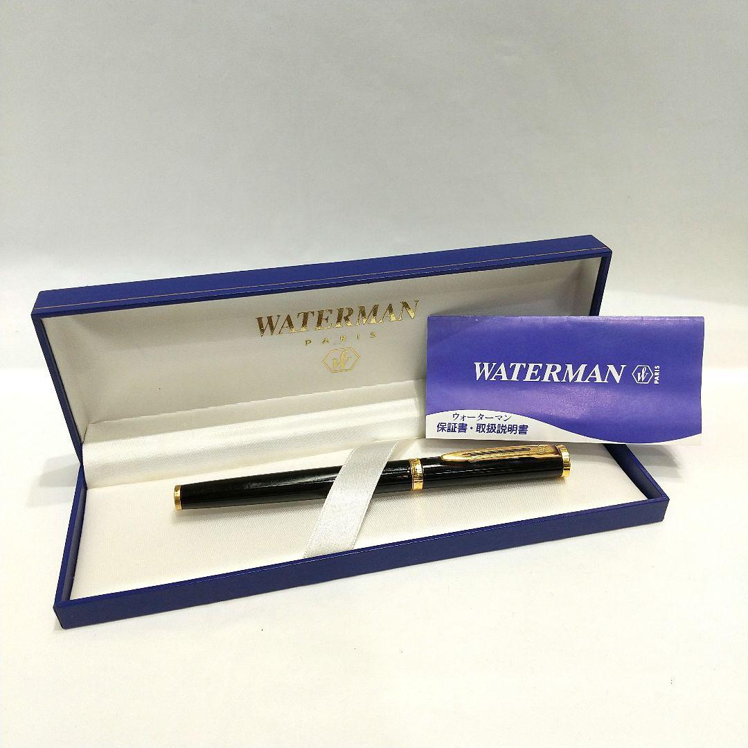 Waterman fountain pen with 18K 750 fine nib in black and gold finish with included box and instruction manual