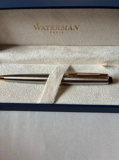 WATERMAN Metropolitan ballpoint pen with silver body and gold clip in original box