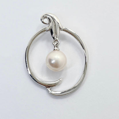MIKIMOTO Akoya pearl necklace pendant top featuring 6.4mm white pearl set in silver