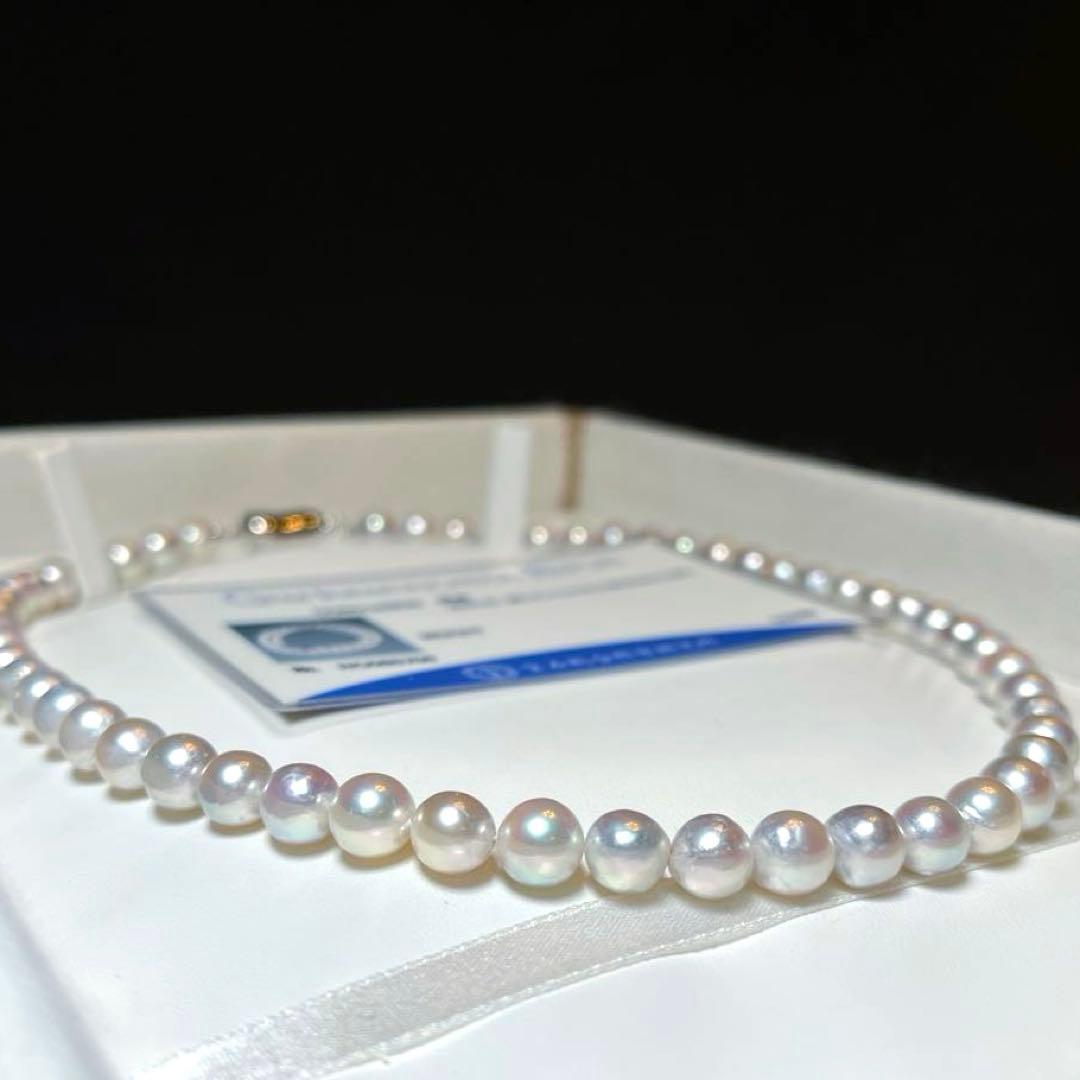 Natural Color Akoya Pearl Necklace M831 with 42cm length displayed on white background