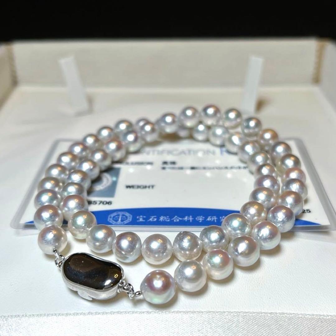 Natural Color Akoya Pearl Necklace M831 with 42cm length displayed on white background