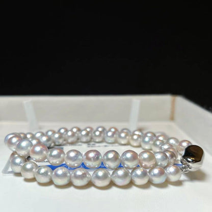 Natural Color Akoya Pearl Necklace M831 with 42cm length displayed on white background
