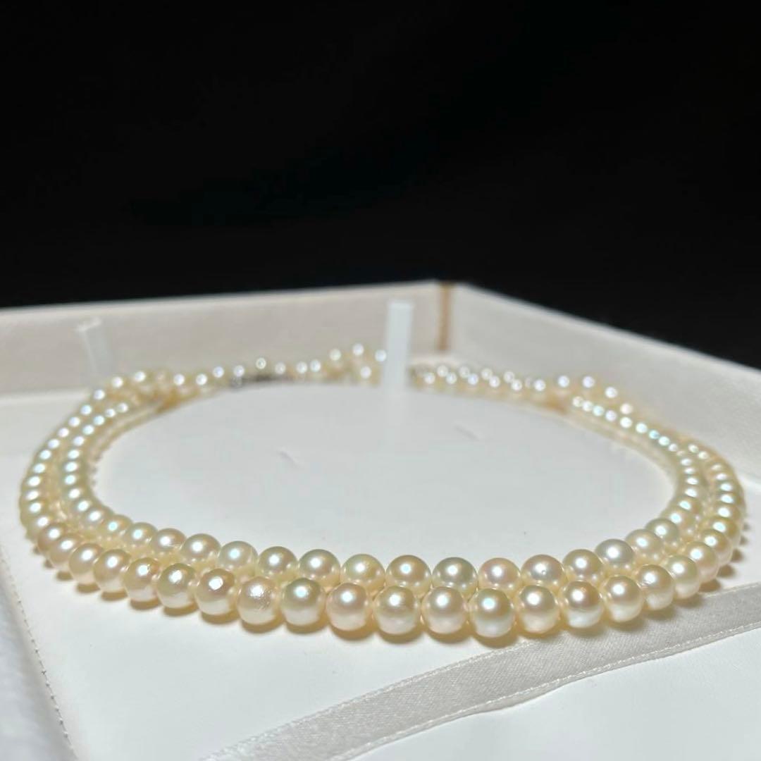Akoya pearls ultra long necklace 84cm with 5.5-6.3mm round white pearls on silver chain