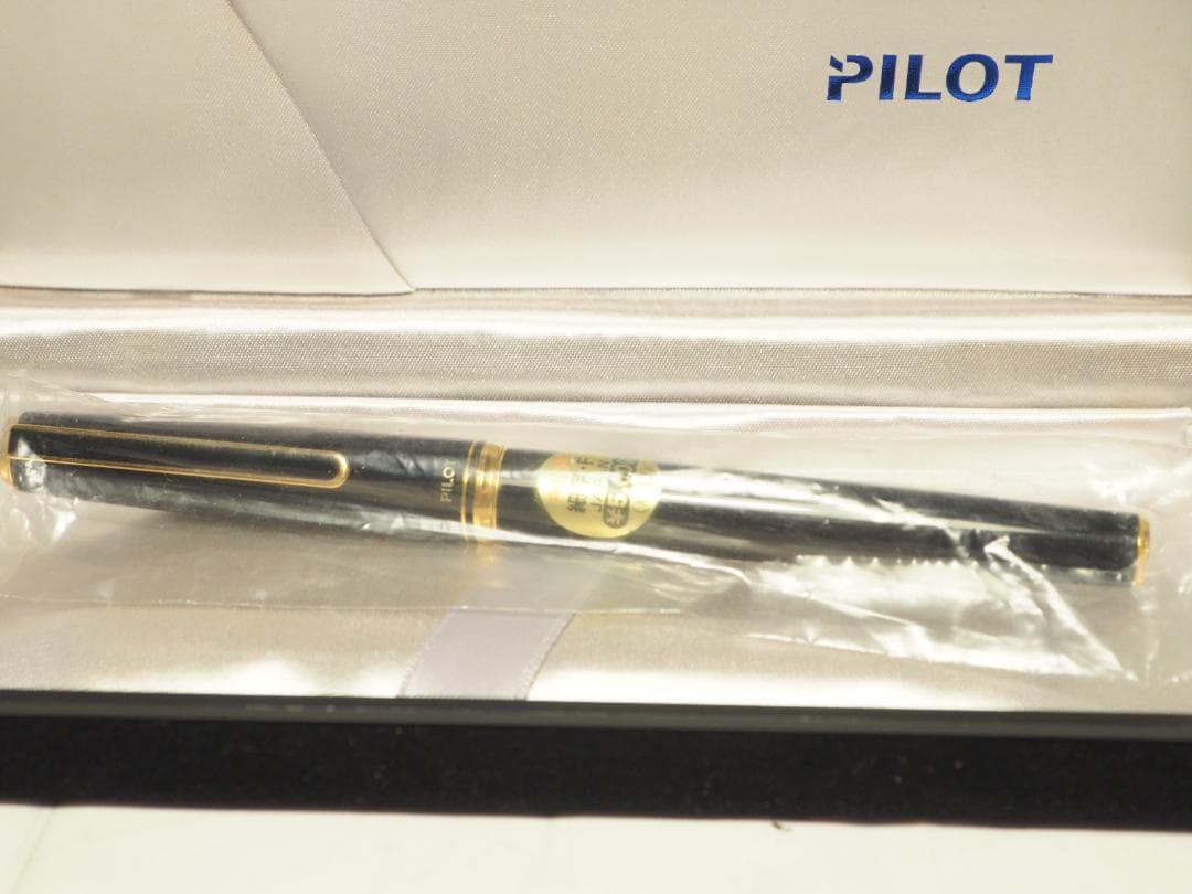 Pilot Fountain Pen Black Gold with 14K fine nib and included black case on white background