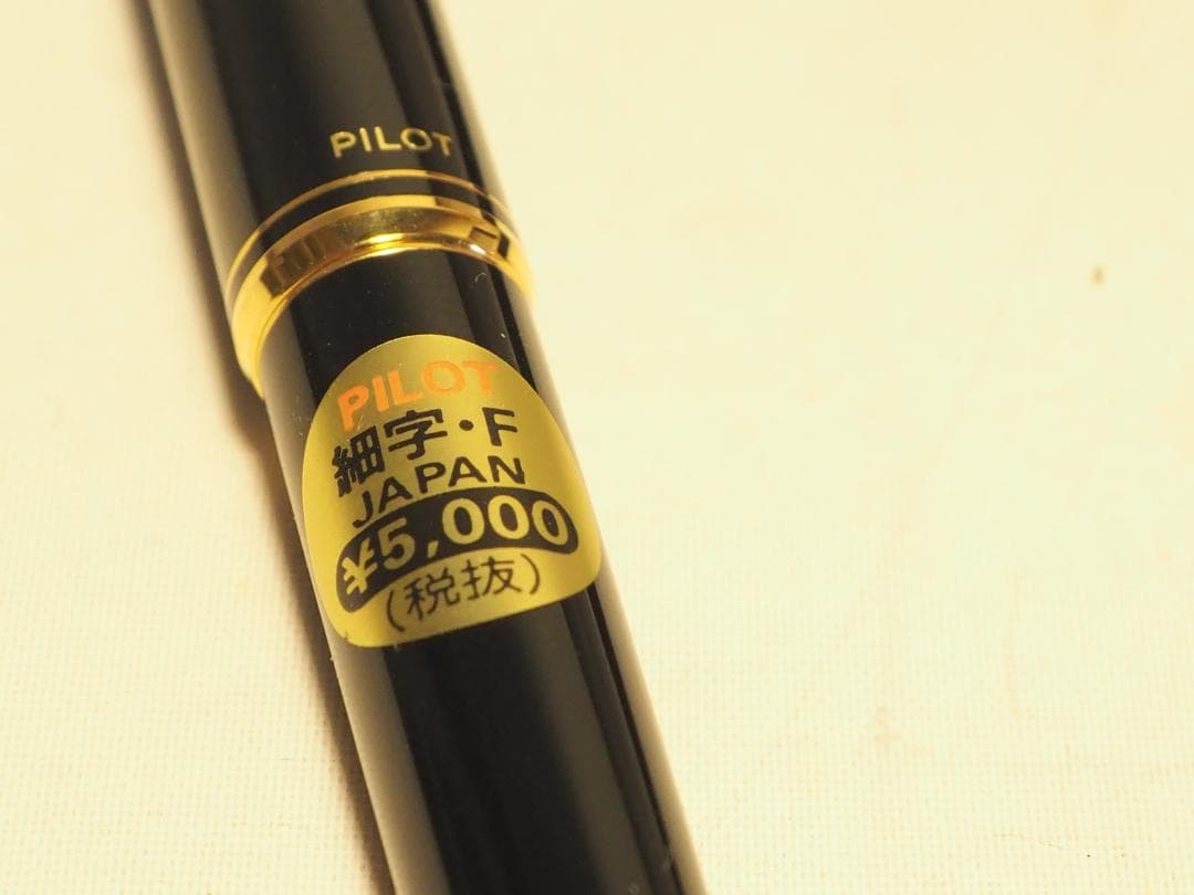Pilot Fountain Pen Black Gold with 14K fine nib and included black case on white background