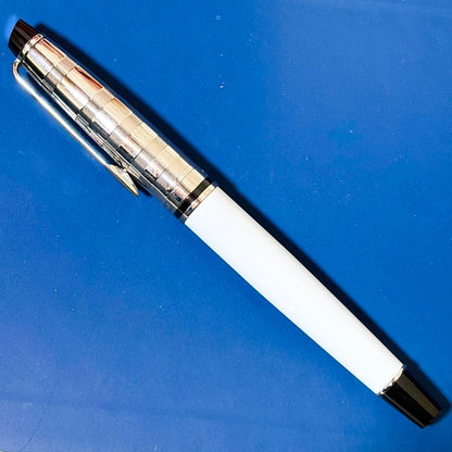 Waterman Expert DX White CT fountain pen with fine nib, storage case, converter, cartridges, and original box