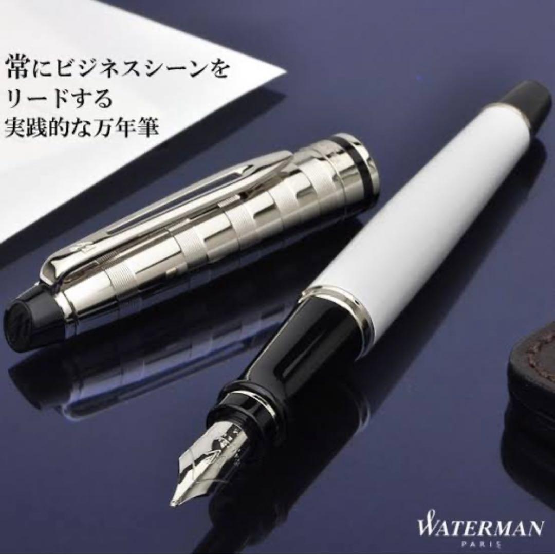 Waterman Expert DX White CT fountain pen with fine nib, storage case, converter, cartridges, and original box