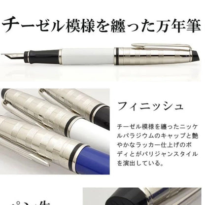 Waterman Expert DX White CT fountain pen with fine nib, storage case, converter, cartridges, and original box