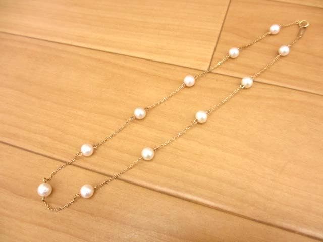 Tasaki Pearl Station Necklace in 18K gold featuring 6mm pearls on a 38cm chain