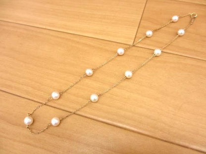 Tasaki Pearl Station Necklace in 18K gold featuring 6mm pearls on a 38cm chain