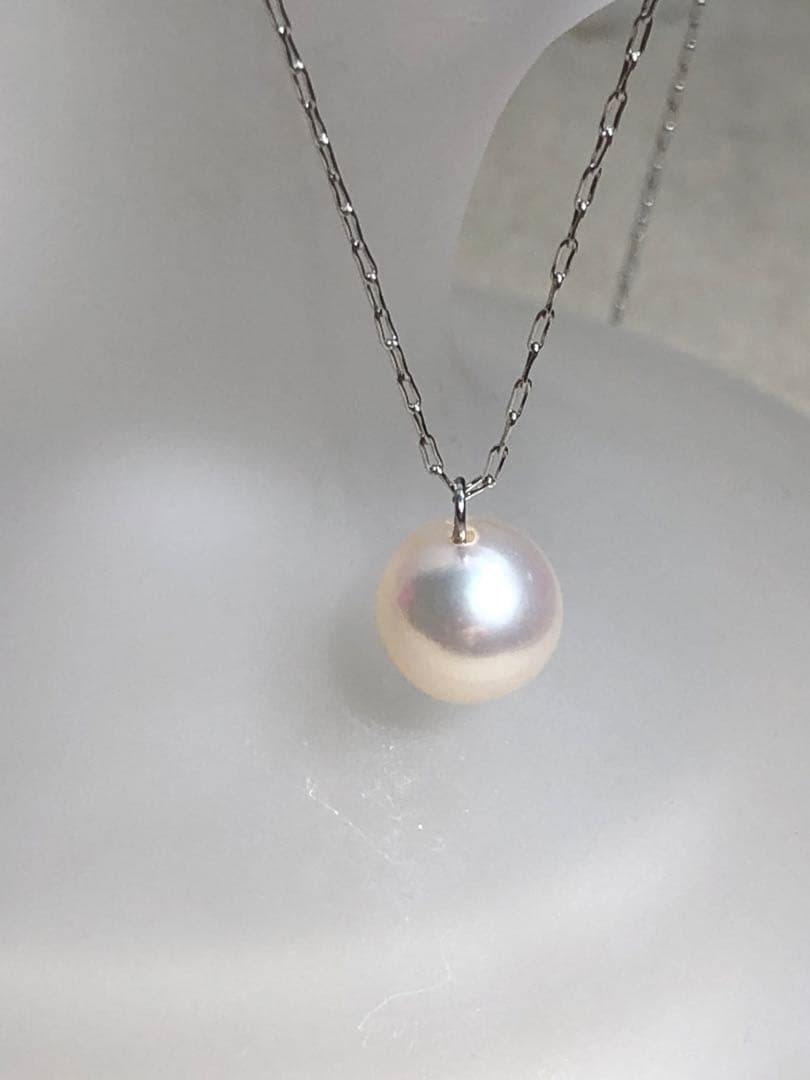Honma Pearl Akoya single 8mm pearl necklace with silver color small bean chain 40cm length