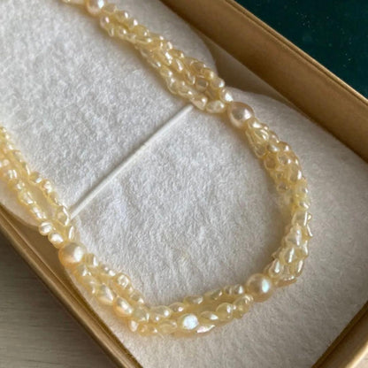 3-strand pearl necklace with Akoya and Keshijima pearls approximately 42 cm long