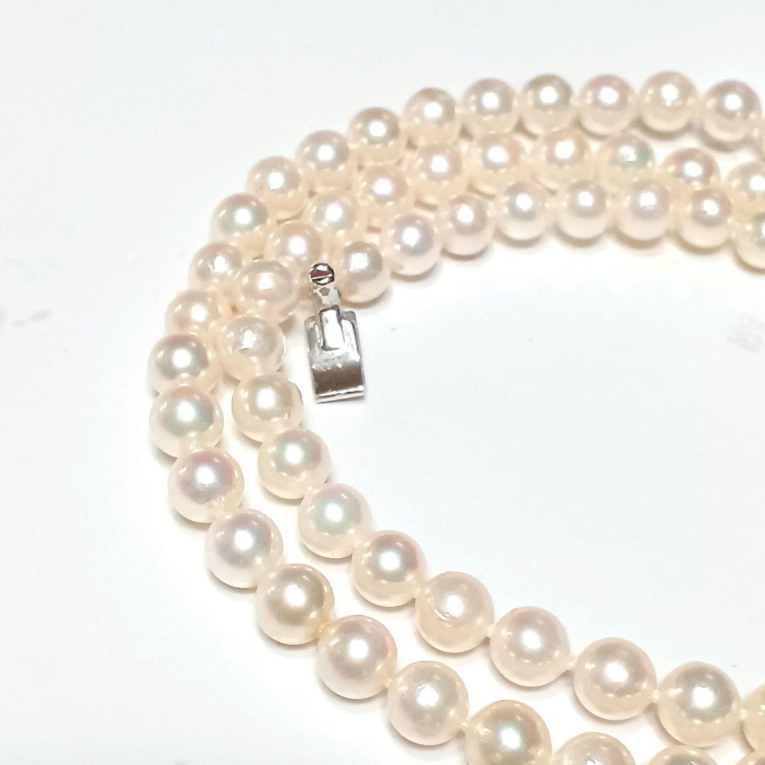 Akoya pearl semi-long necklace approx 64cm with 6-6.5mm white pearls showing slight irregularities and strong luster