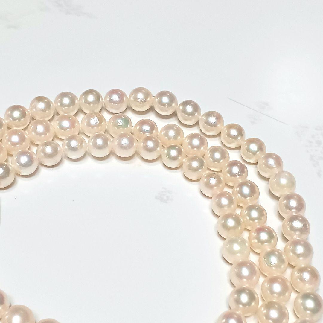 Akoya pearl semi-long necklace approx 64cm with 6-6.5mm white pearls showing slight irregularities and strong luster