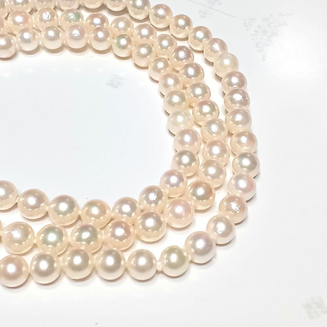 Akoya pearl semi-long necklace approx 64cm with 6-6.5mm white pearls showing slight irregularities and strong luster