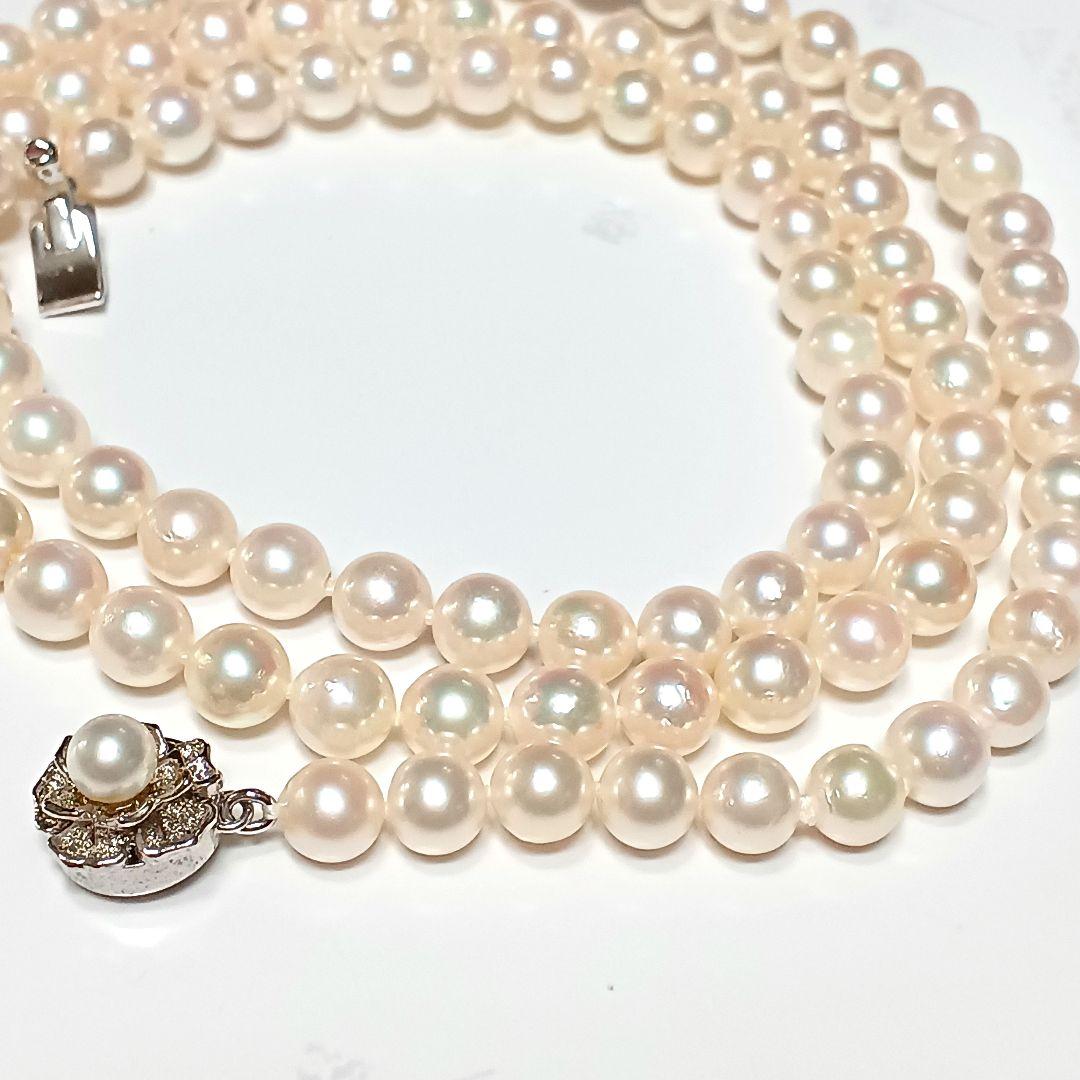Akoya pearl semi-long necklace approx 64cm with 6-6.5mm white pearls showing slight irregularities and strong luster