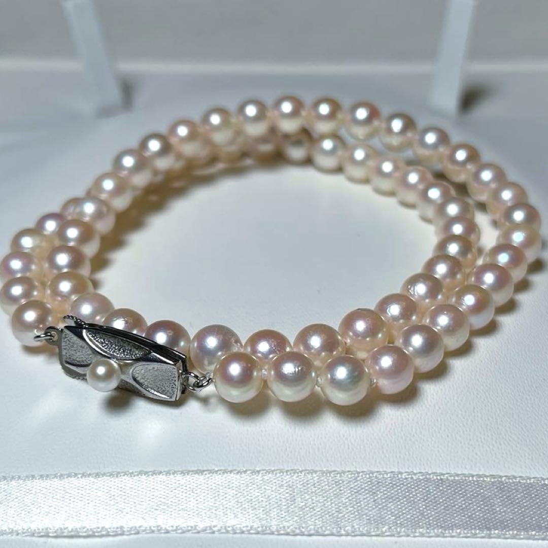 Akoya pearl necklace with semi-round white pearls sized 6.0-6.4mm on a 40cm silver chain