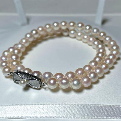 Akoya pearl necklace with semi-round white pearls sized 6.0-6.4mm on a 40cm silver chain