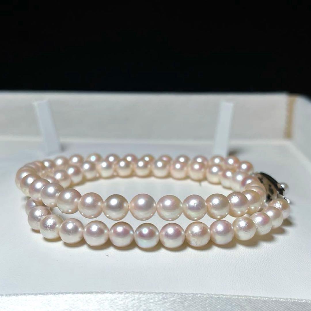 Akoya pearl necklace with semi-round white pearls sized 6.0-6.4mm on a 40cm silver chain