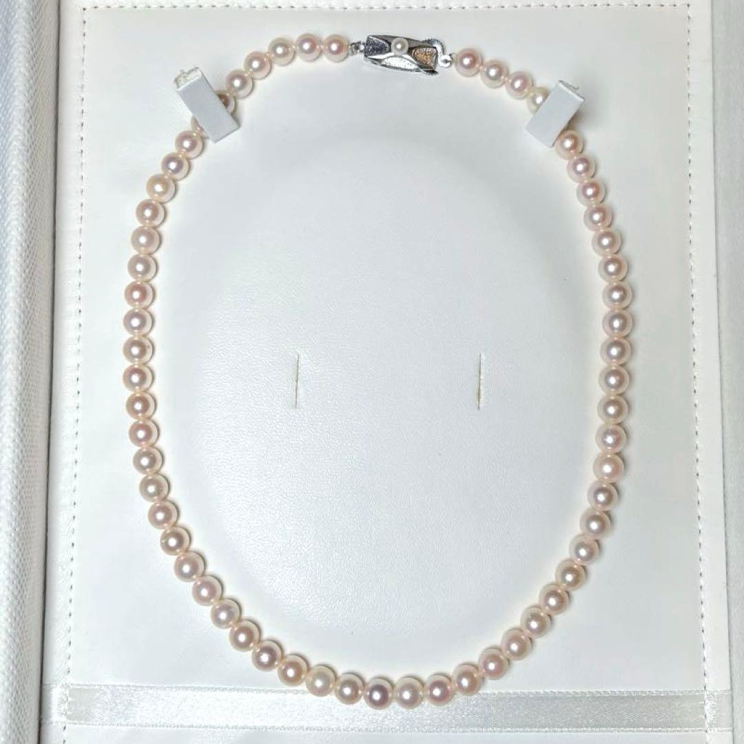 Akoya pearl necklace with semi-round white pearls sized 6.0-6.4mm on a 40cm silver chain