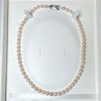 Akoya pearl necklace with semi-round white pearls sized 6.0-6.4mm on a 40cm silver chain