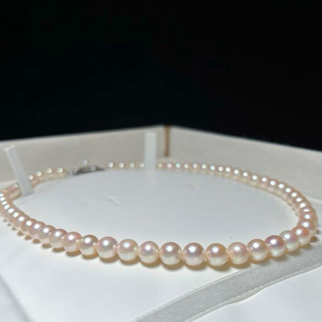 Akoya pearl necklace with semi-round white pearls sized 6.0-6.4mm on a 40cm silver chain