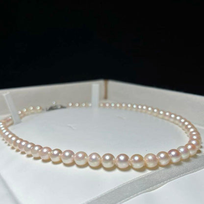 Akoya pearl necklace with semi-round white pearls sized 6.0-6.4mm on a 40cm silver chain