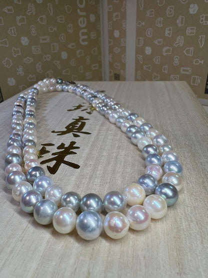 Baroque 80cm necklace with 6.5-8.5mm Akoya and black pearls weighing 67.25g