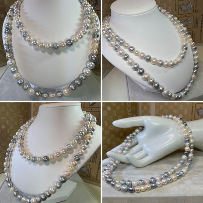 Baroque 80cm necklace with 6.5-8.5mm Akoya and black pearls weighing 67.25g