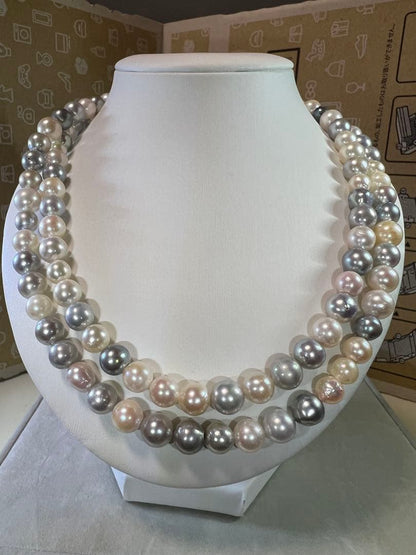 Baroque 80cm necklace with 6.5-8.5mm Akoya and black pearls weighing 67.25g