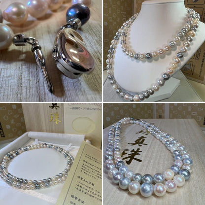 Baroque 80cm necklace with 6.5-8.5mm Akoya and black pearls weighing 67.25g