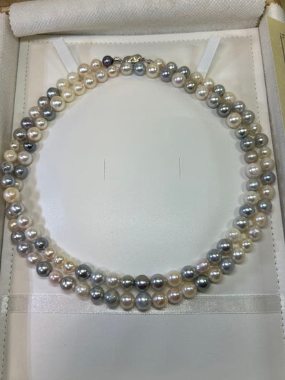 Baroque 80cm necklace with 6.5-8.5mm Akoya and black pearls weighing 67.25g